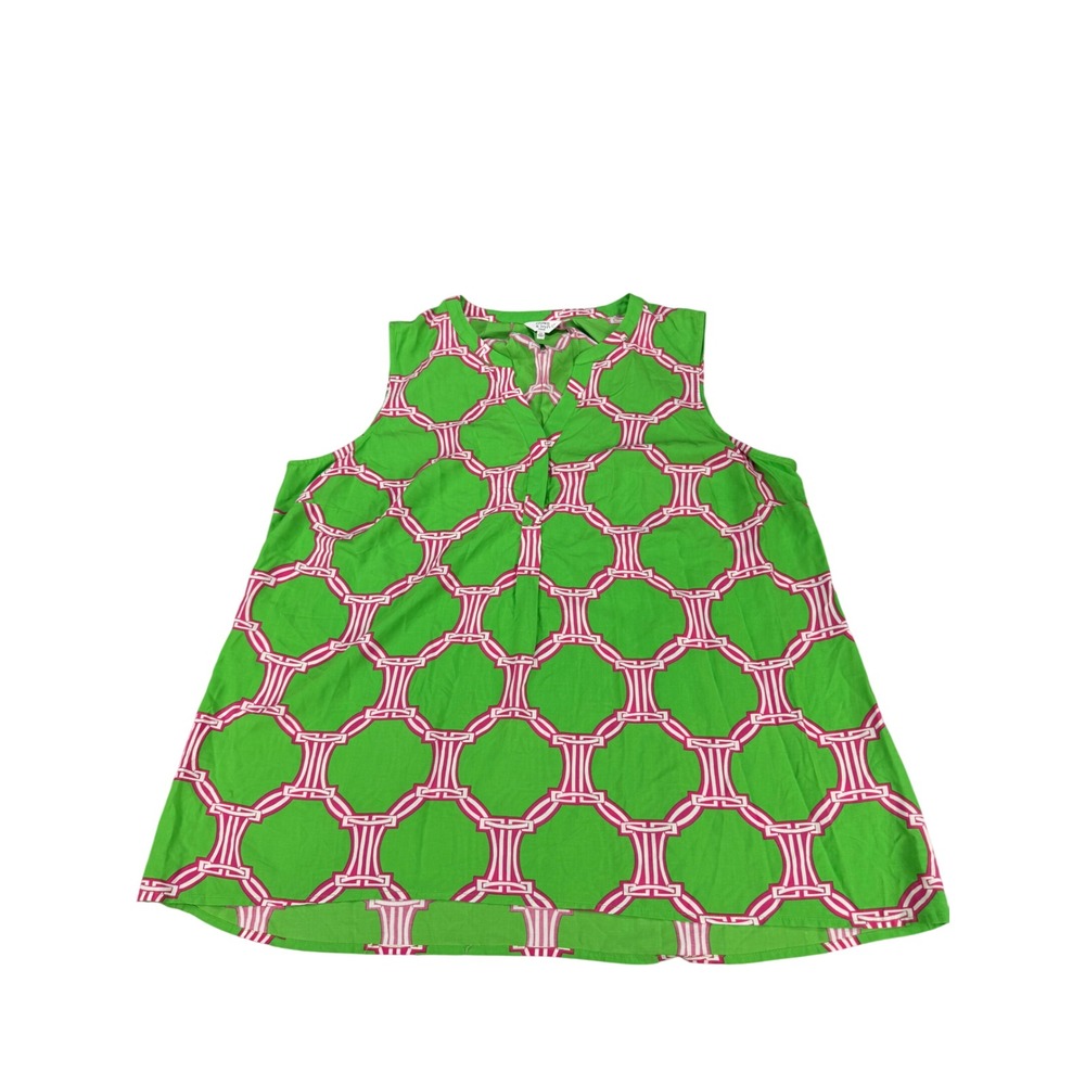 Crown & Ivy Woman 2X Sleeveless Top Green Pink Geometric Print Blouse MSRP $58